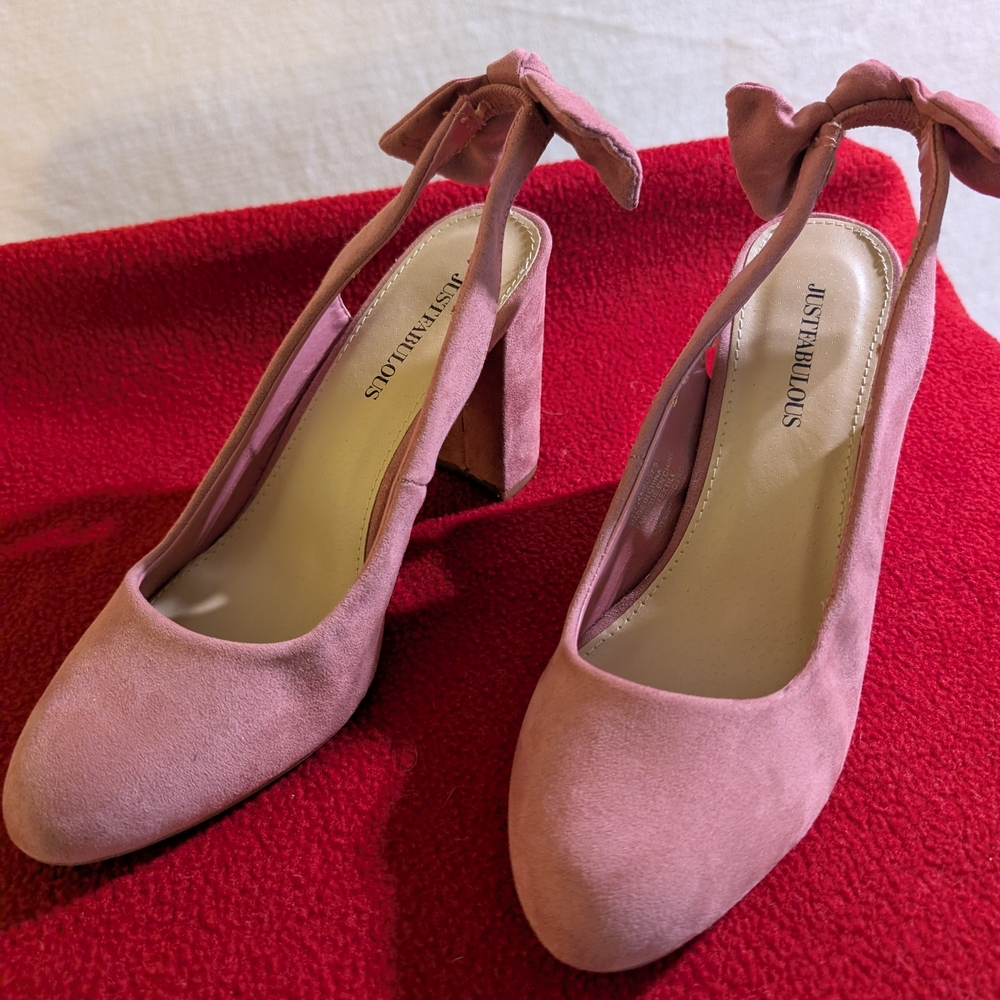 Dusty Pink Suede High Heels with Ankle Strap Bow
